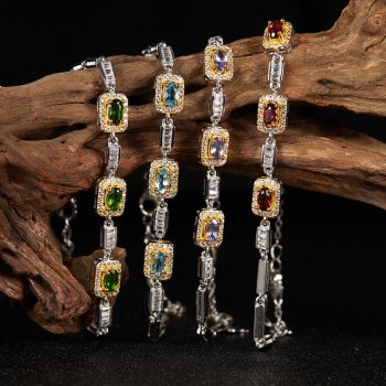 S925 Sterling Silver Natural Garnet Topaz Diopside Amethyst and Colorful Gemstone Bracelet